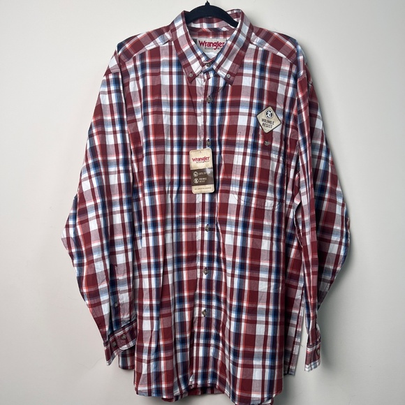 Wrangler Rugged Wear Wrinkle Resist Plaid Long Sleeve Button Pocket Men’s XXL - Picture 2 of 5